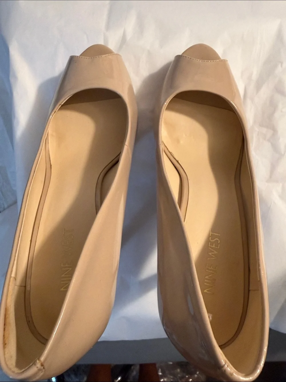 Nine West Nude Patent Peep-Toe Heels